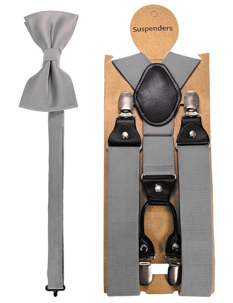 JEMYGINS Silver Suspender and Silk Bow Tie Sets for Men (Silver) - Image 3